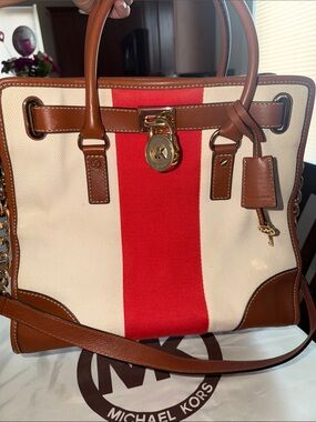 Michael Kors Cream Hamilton canvas satchel